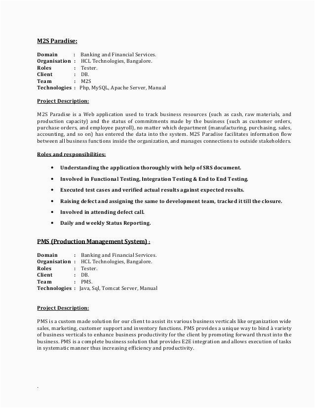 sample qa tester resume for banking