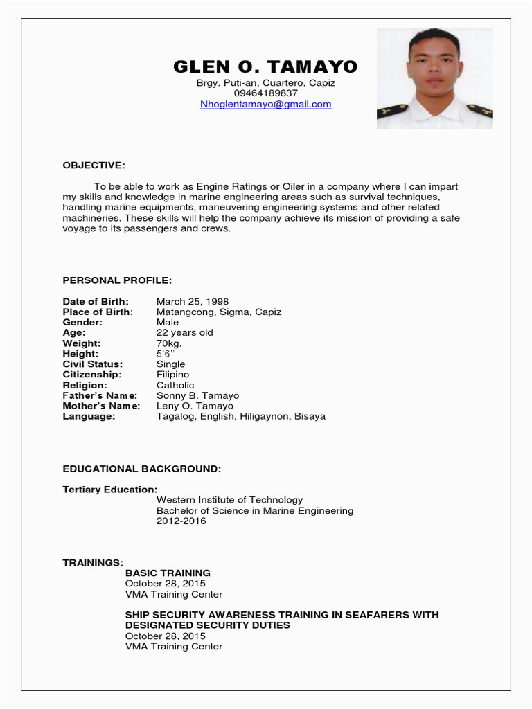 marine engineering Resume