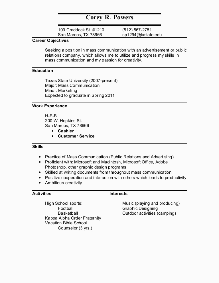 Sample Resume for Mass Communication Student Essay Writing for Highschool Students Cheap Line