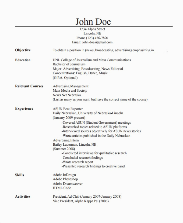 Sample Resume for Mass Communication Student Journalist Resume Template 5 Free Word Pdf Document