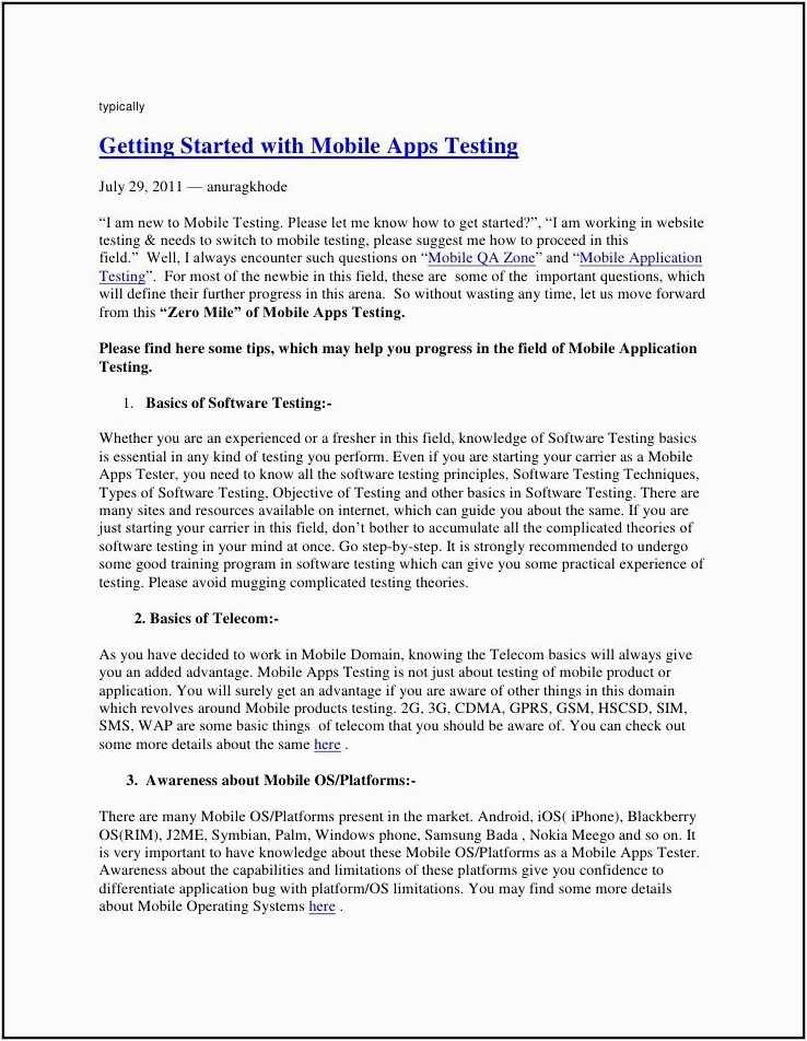 mobile testing resume samples