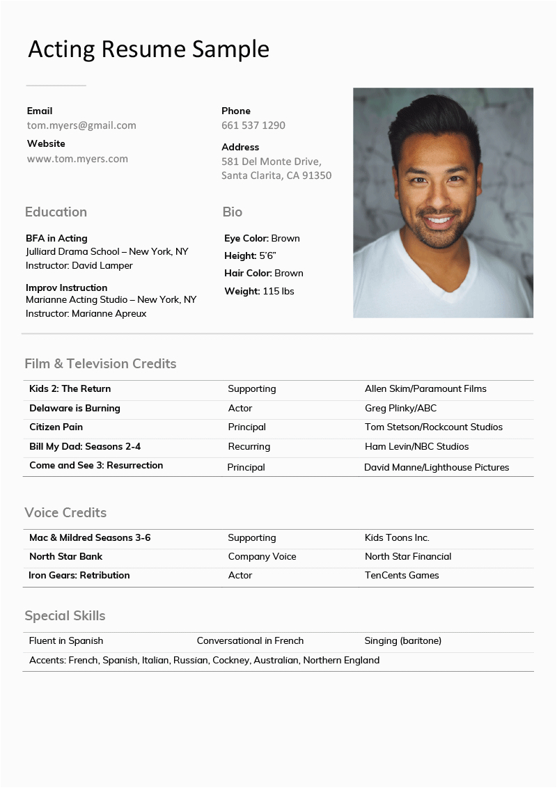 acting resume example