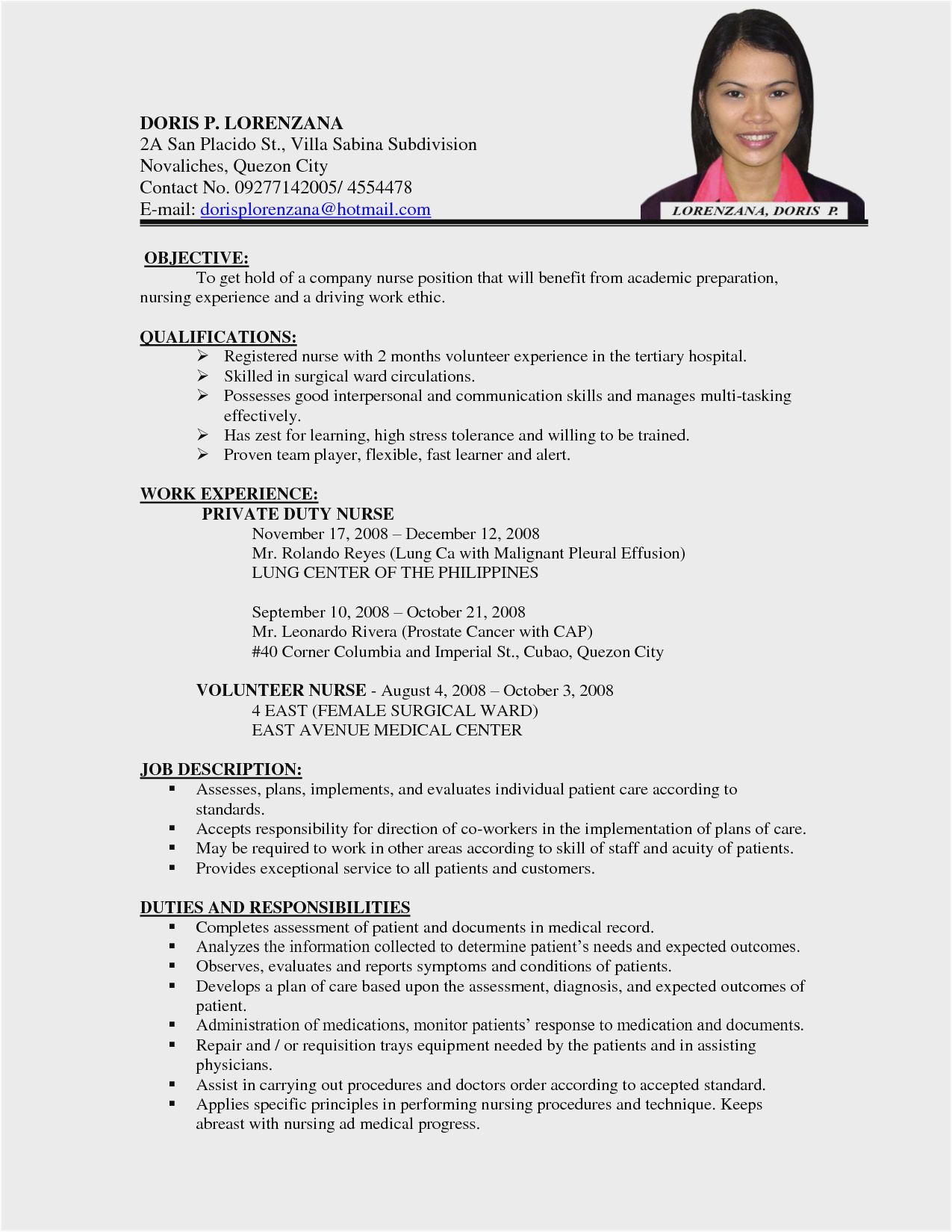 Sample Resume for Nurses with Experience In the Philippines Basic Resume In Philippines Best Resume Examples