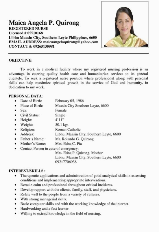 Sample Resume for Registered Nurse In Philippines Sample Resume Registered Nurse Philippines