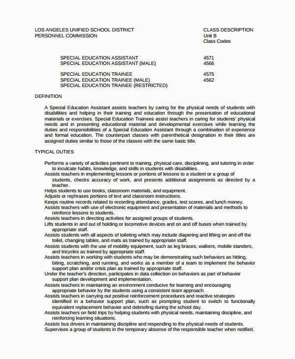 Sample Resume for Special Education Teacher assistant 9 Teacher assistant Resume Templates Pdf Doc