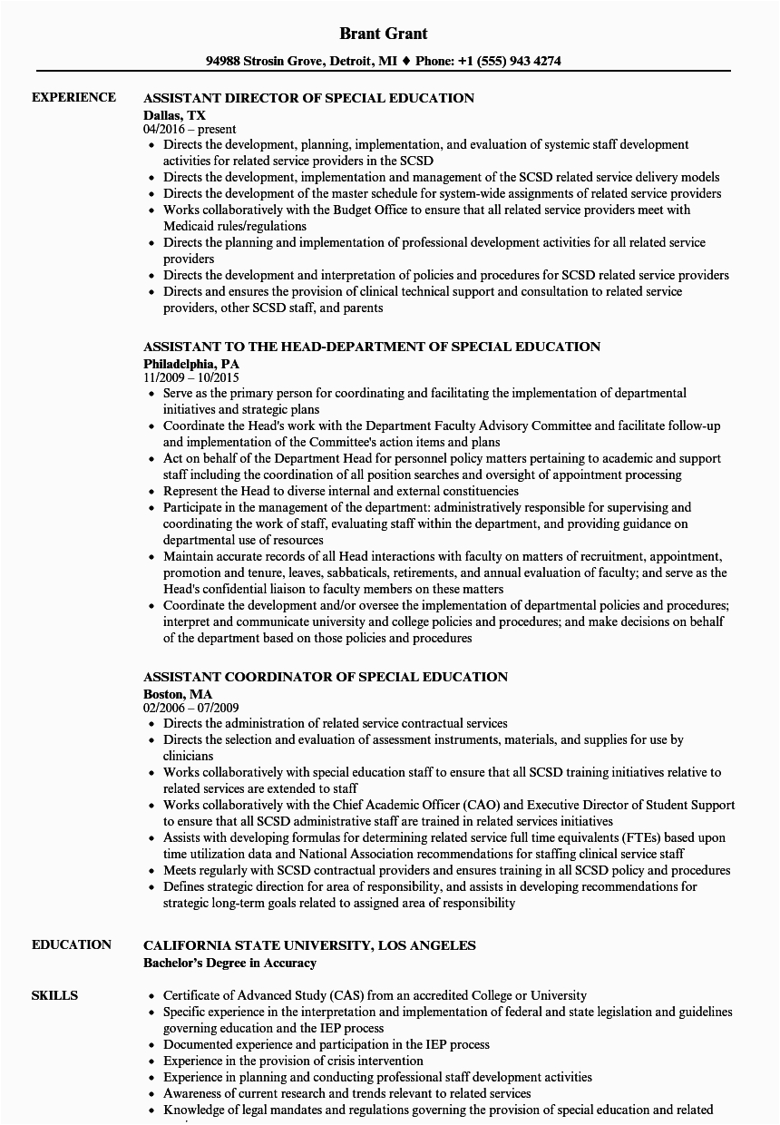 Sample Resume for Special Education Teacher assistant Sample Resume Special Education assistant Resume