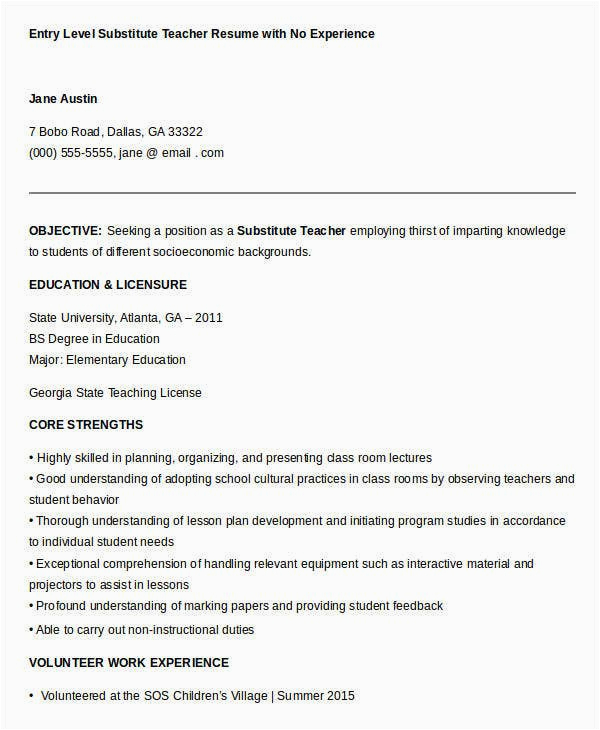 Sample Resume for Substitute Teacher with No Experience Free Teacher Resume 40 Free Word Pdf Documents