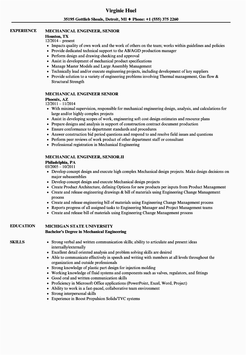 mechanical engineer senior resume sample