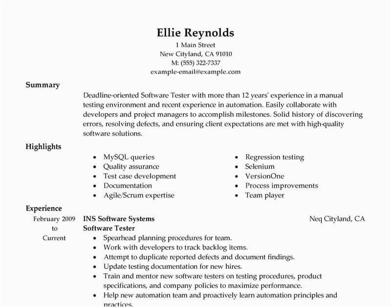 software testing resume for 1 year
