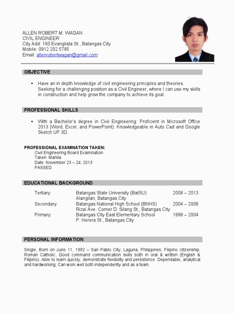 Sample Resume for fresh graduate