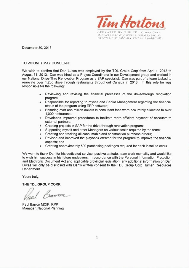 Tim Hortons Team Member Resume Sample Tim Hortons Letter Of Reference