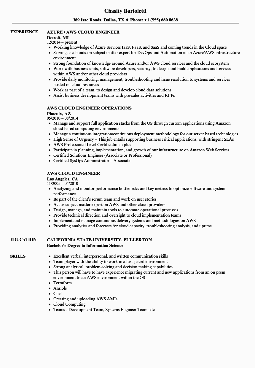 aws resume for 2 years experience pdf