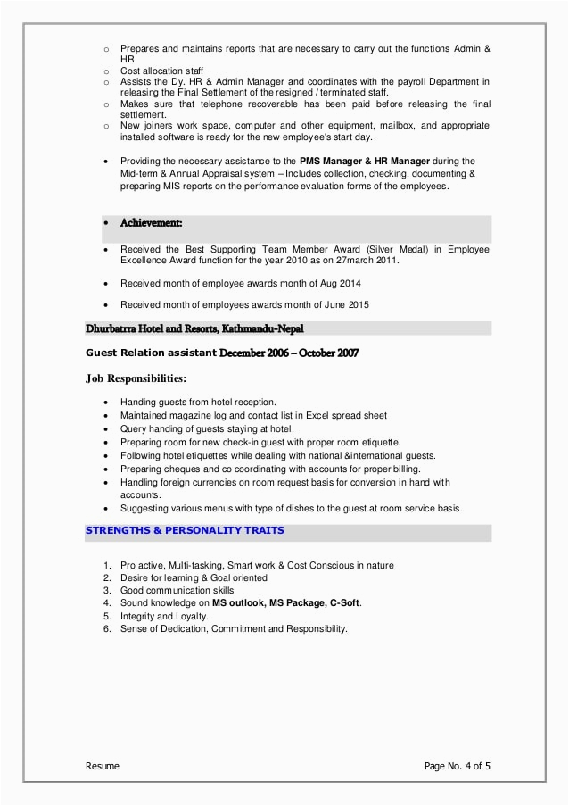 cv of hr officer