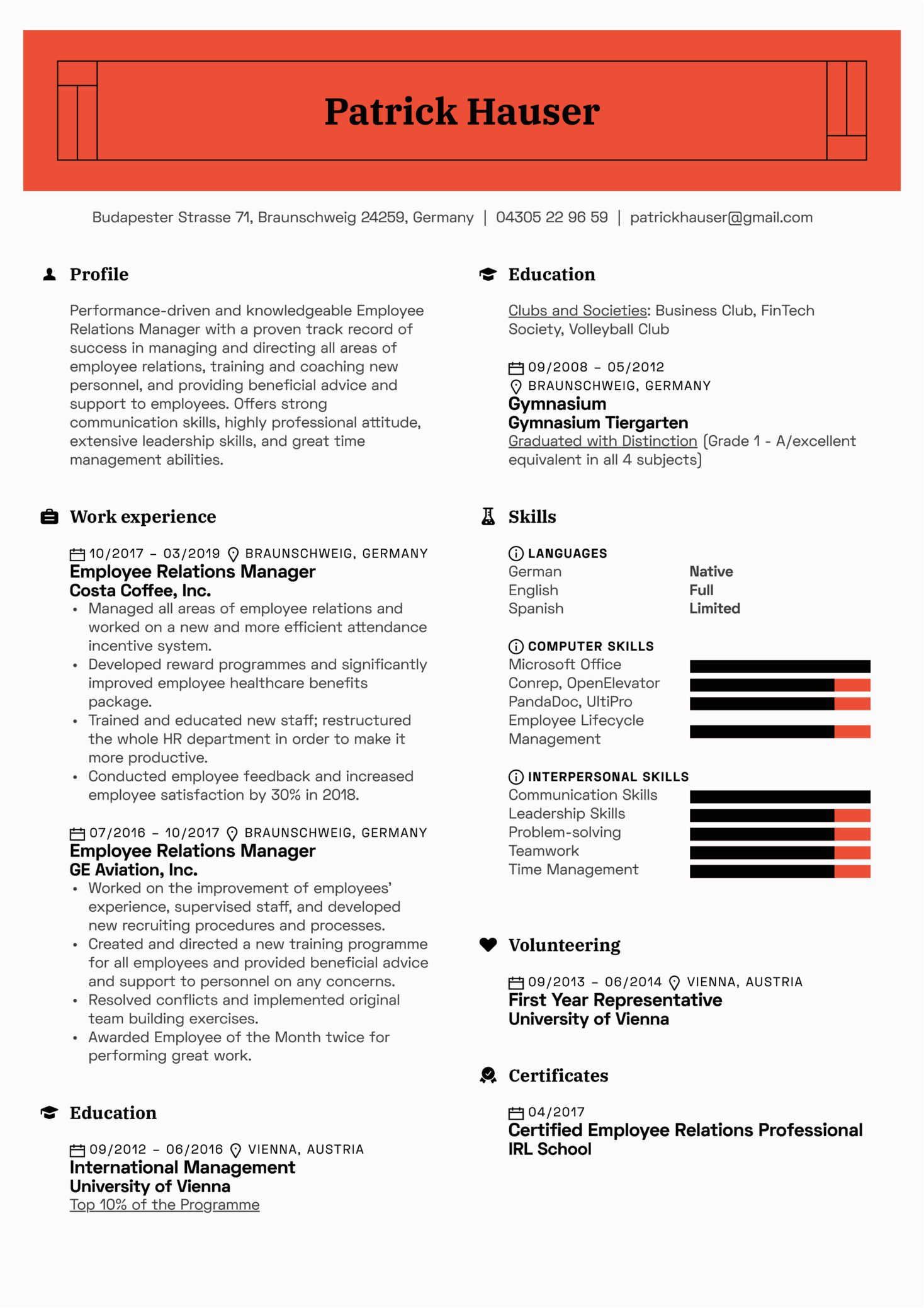 employee relations manager resume sample