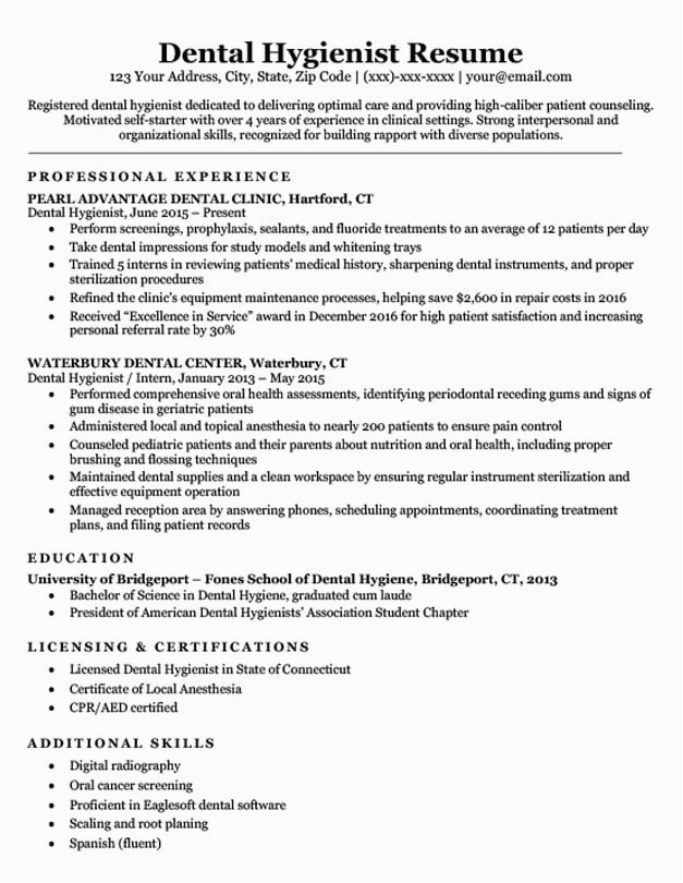 dental hygienist resume sample