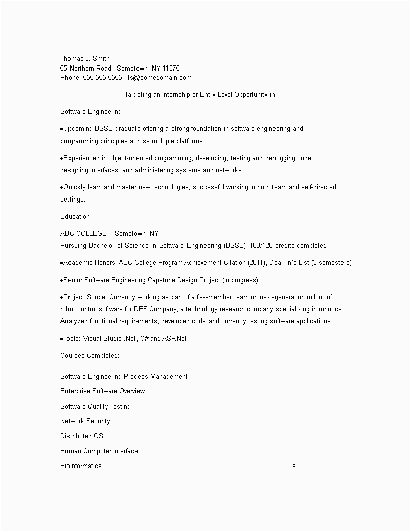 robot control software engineering fresher resume