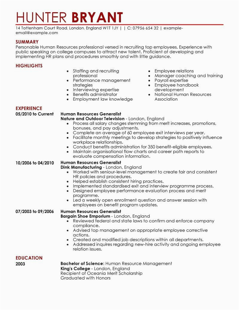 hr generalist resume with 3 years experience