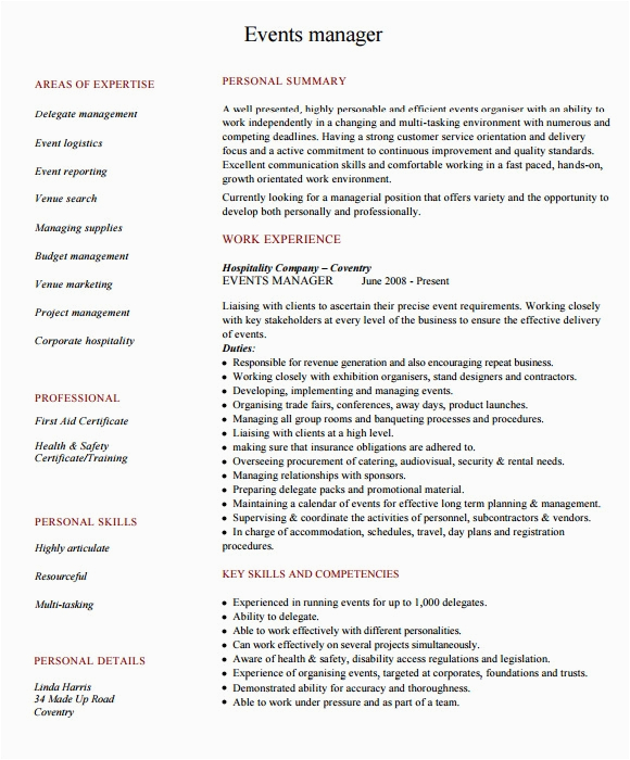 event planner resume template