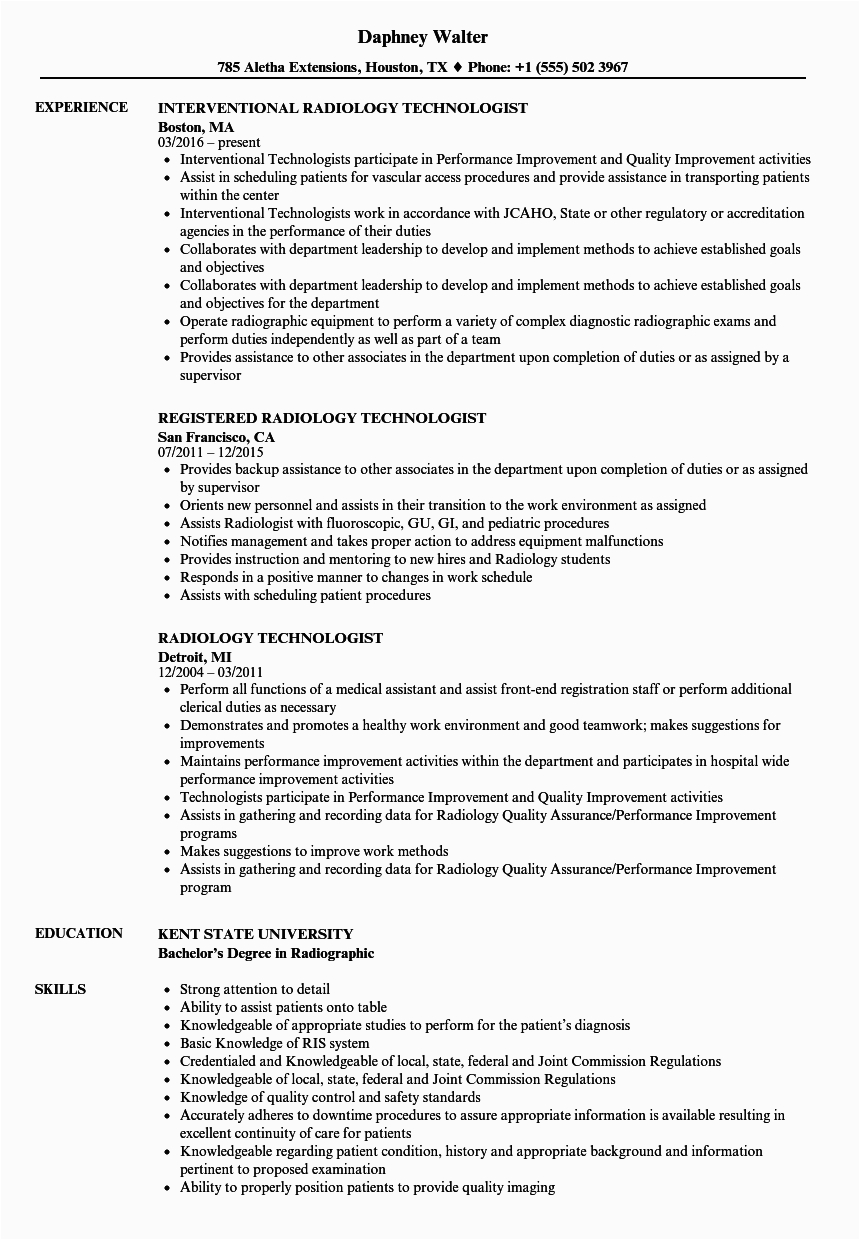 x ray technologist resume examples