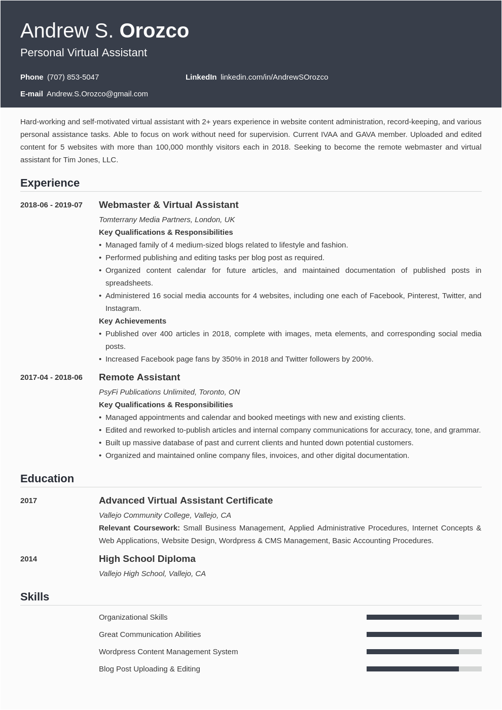 virtual assistant resume example