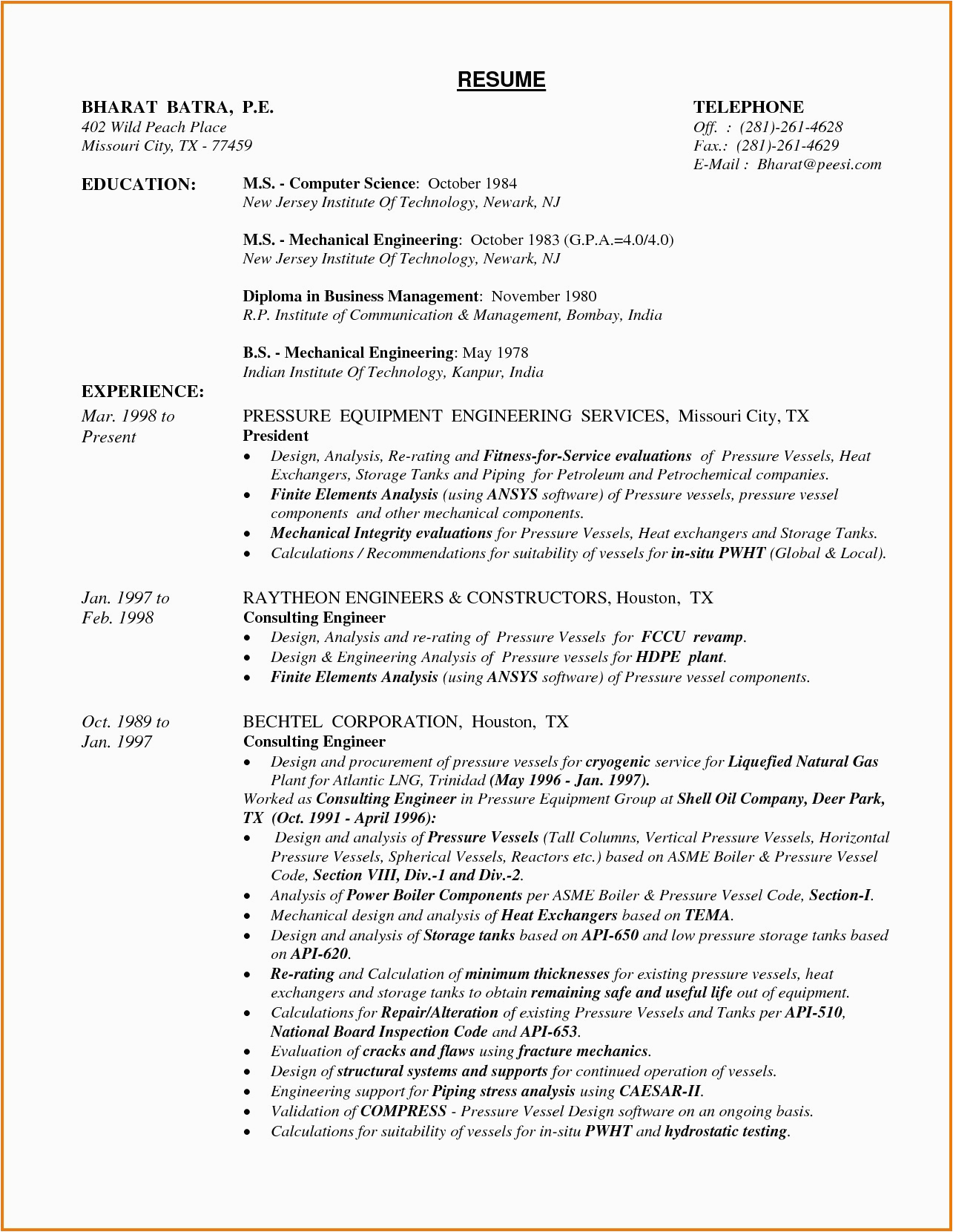 Sample Resume for Experienced Mechanical Engineer Pdf Sample Resume for Mechanical Design Engineer Pdf