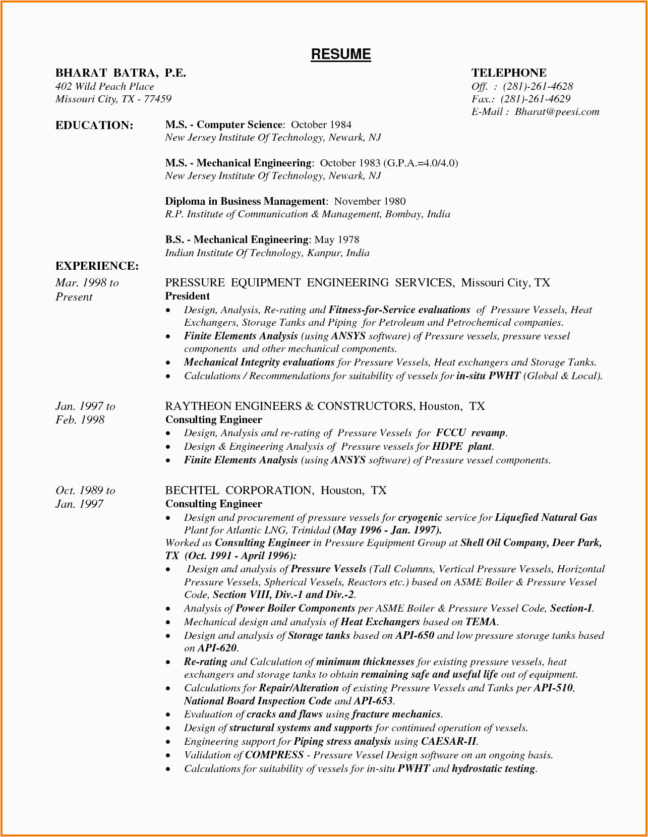 resume samples for experienced mechanical engineers