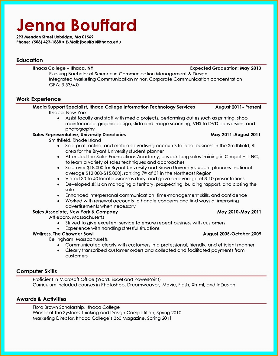 sample resume for fresh college graduate k