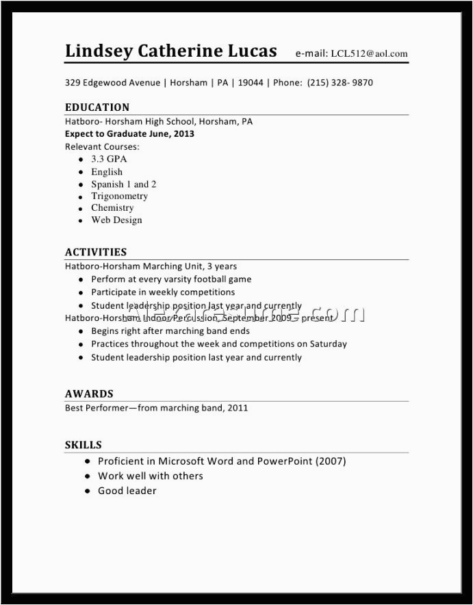 resume for high school senior