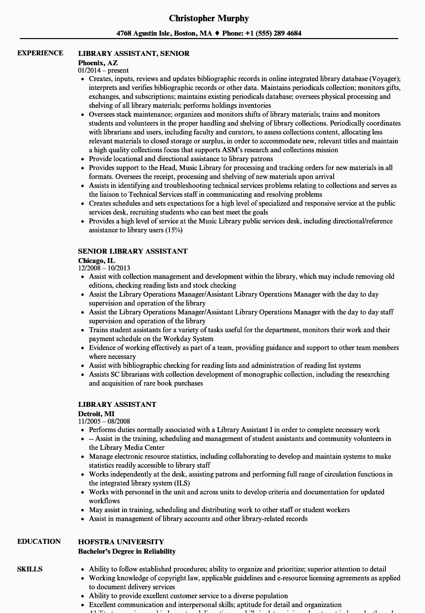 library assistant resume examples