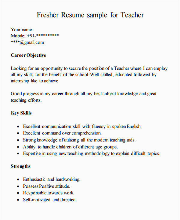 resume of a fresher montessori teacher