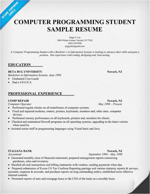 sample resume for cse students