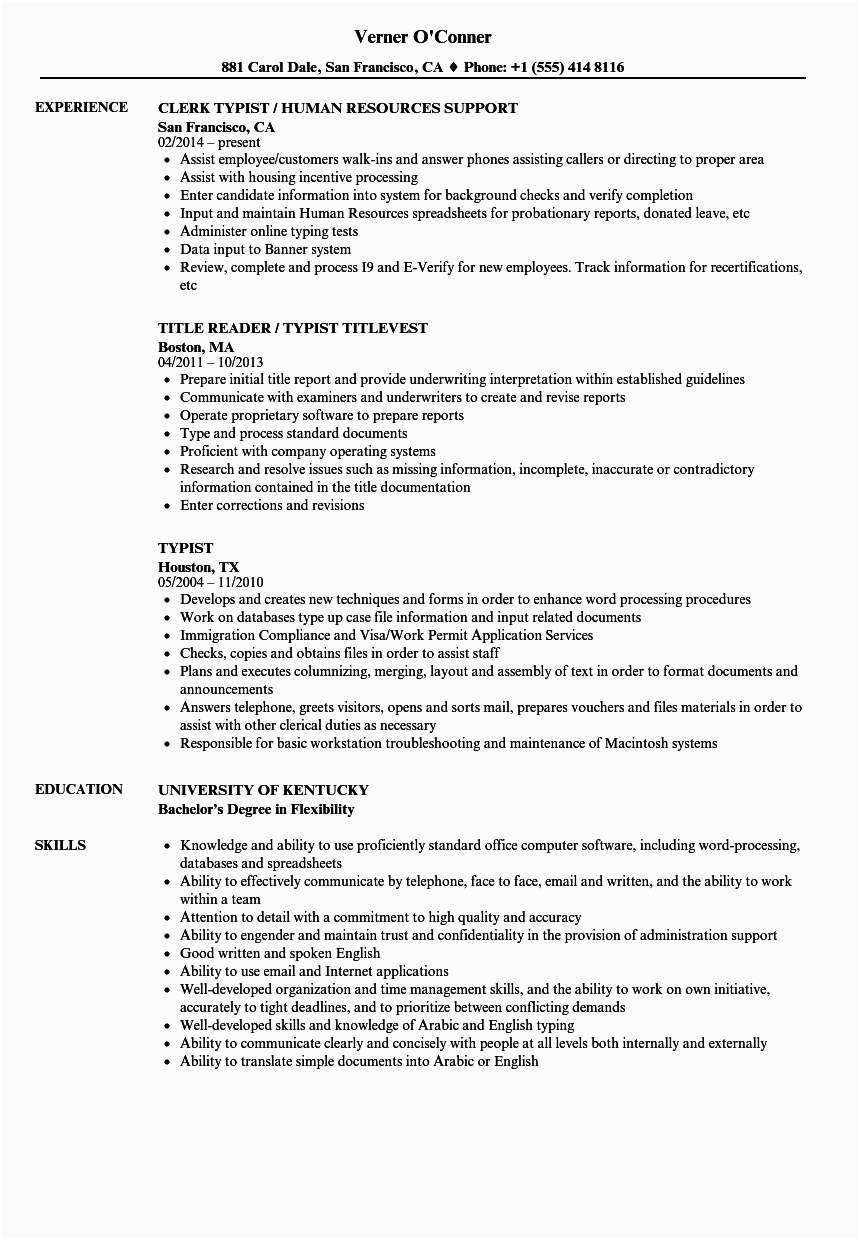 Sample Resume for Online Typing Job Typist Resume Samples