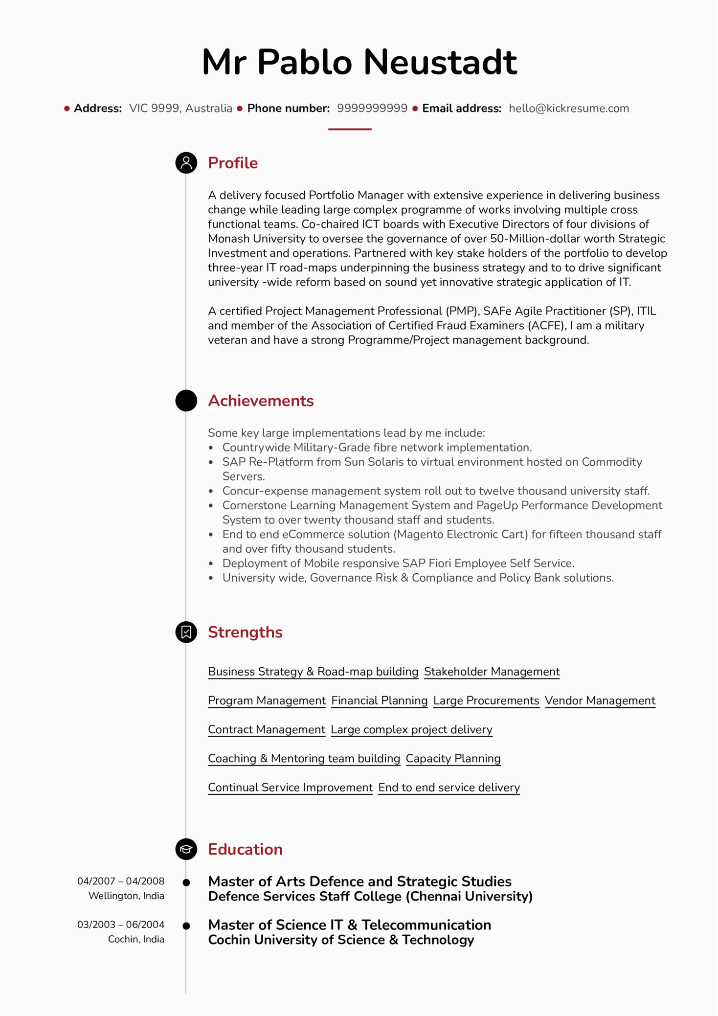 senior project manager resume sample