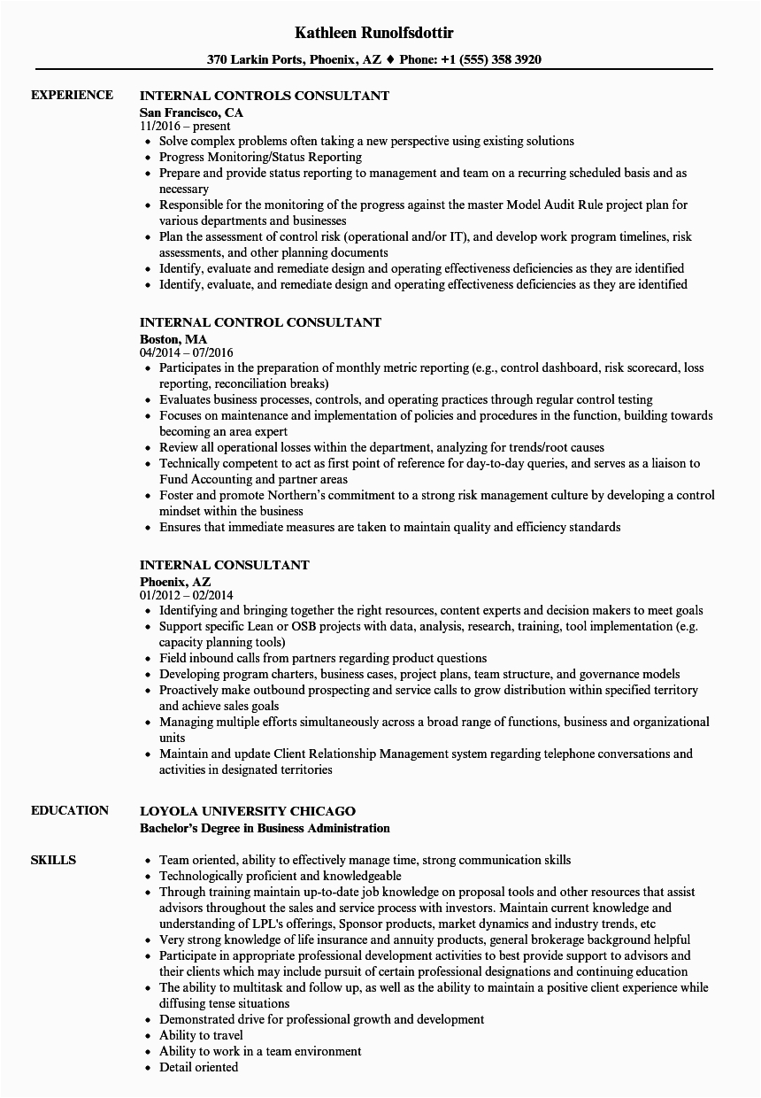 internal consultant resume sample