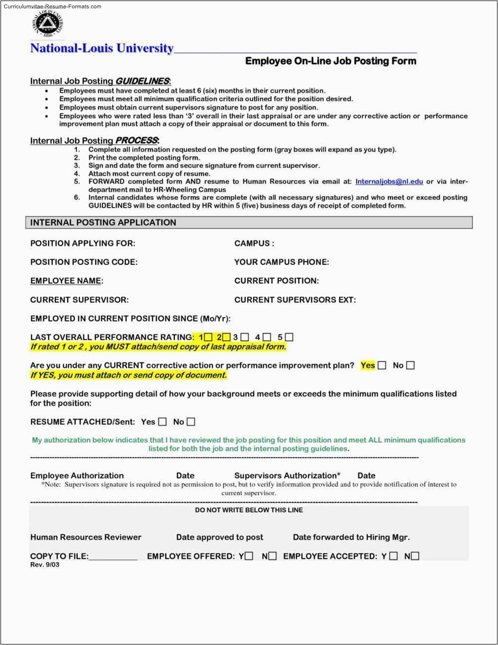 internal resume template