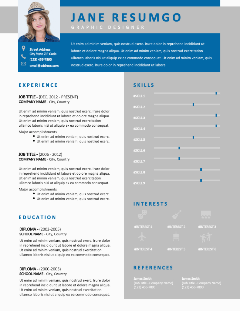 usiris blue gray modern resume template