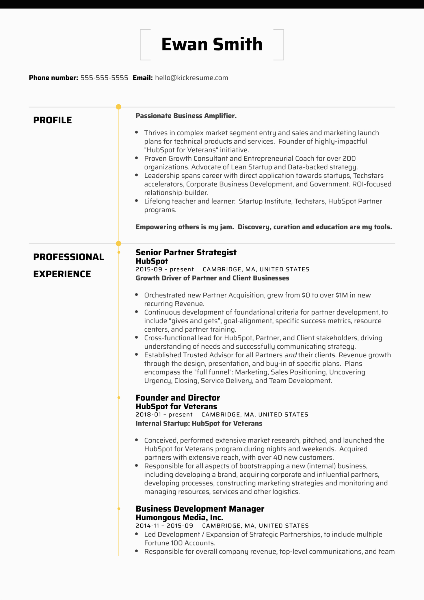 hubspot director of business development resume sample