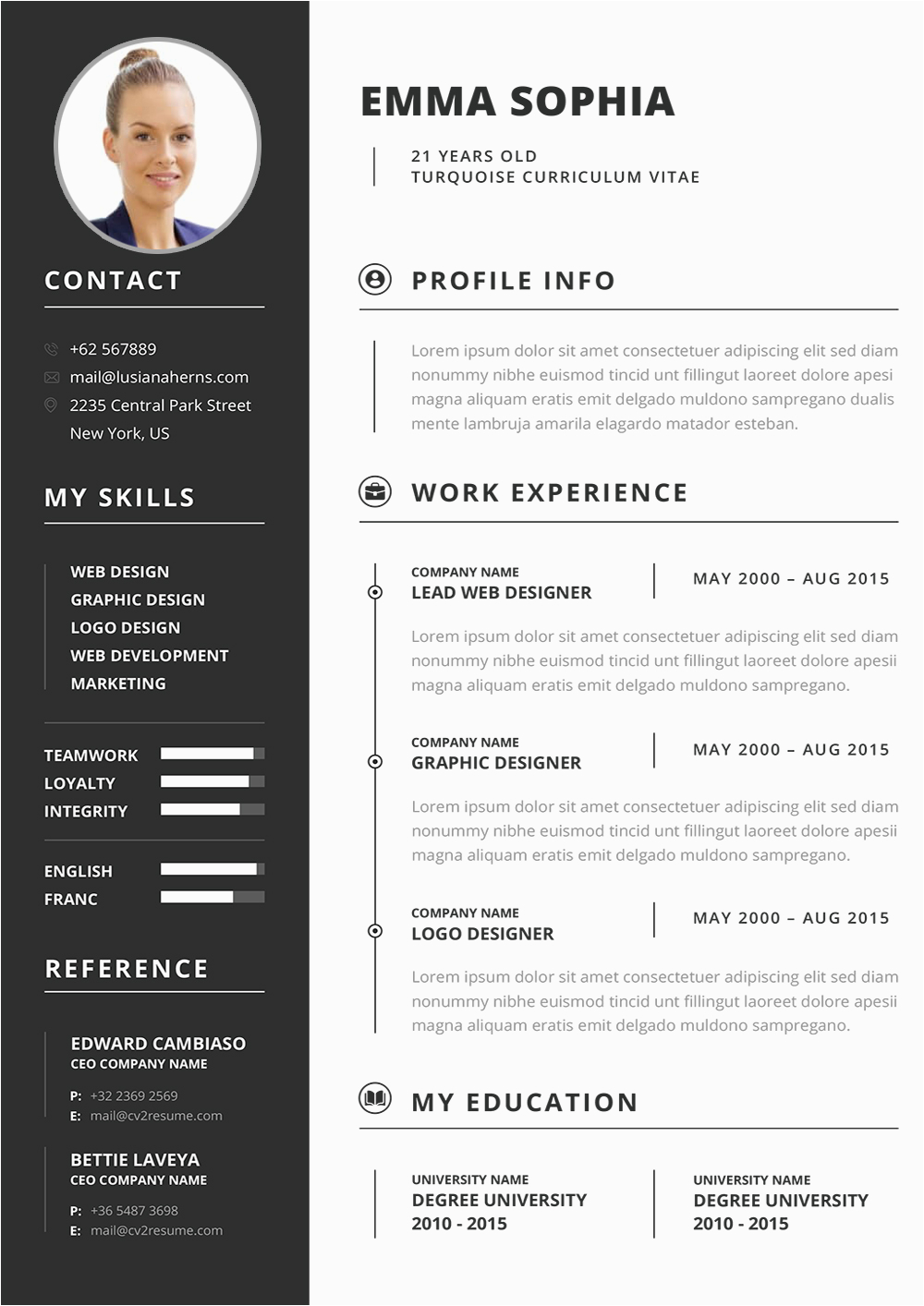 turquoise curriculum vitae template