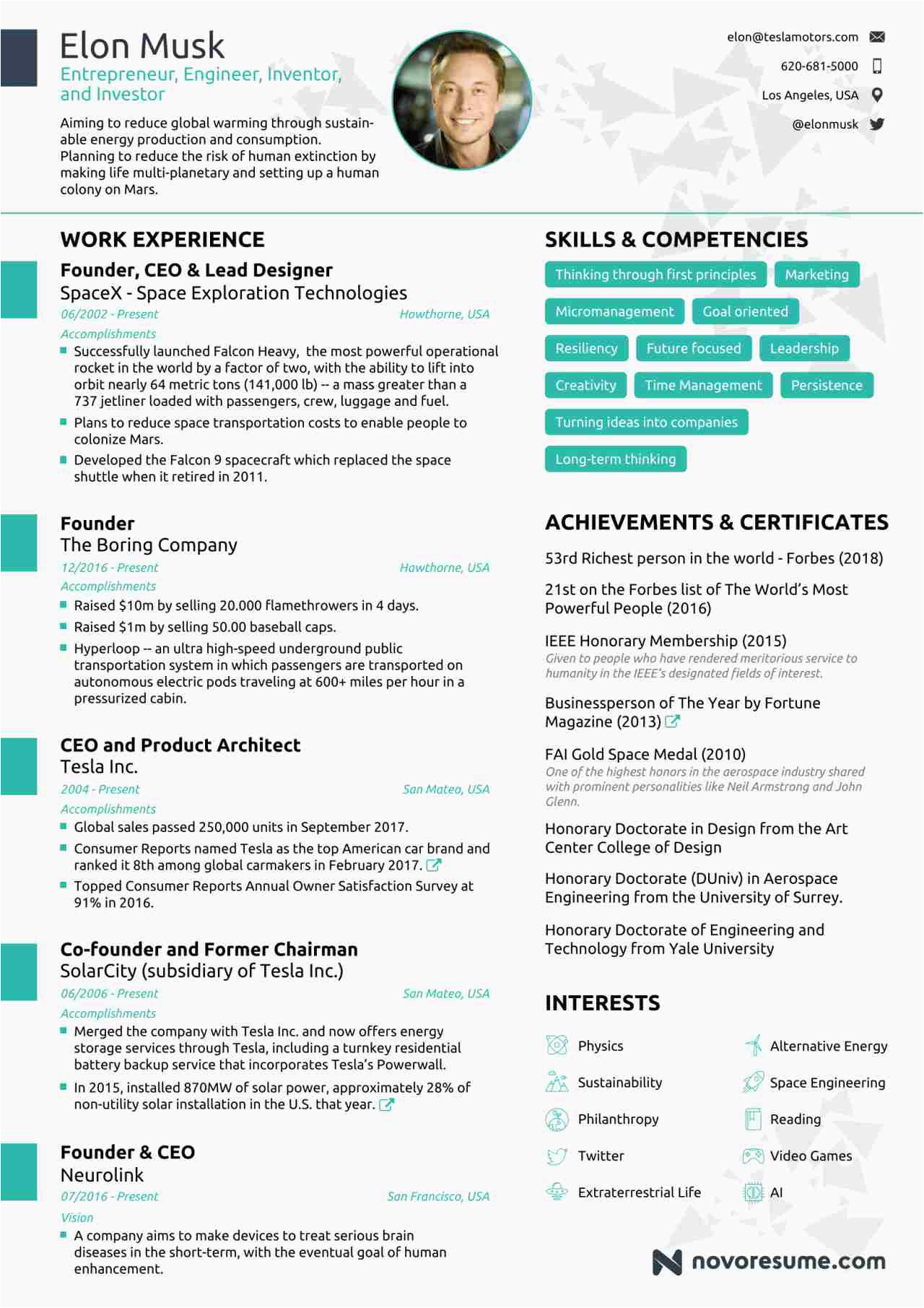Elon Musk Resume Template Download Free Elon Musk Resume Take Lessons From Tesla Owner S Cv On