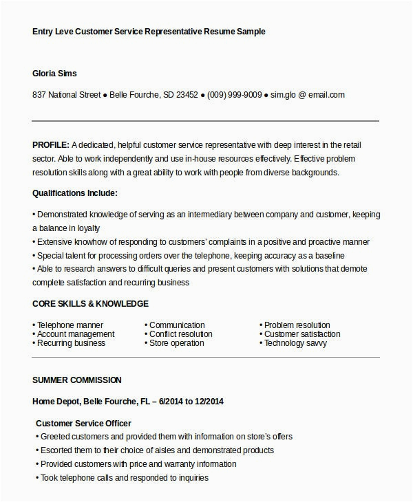 sample customer service representative resume