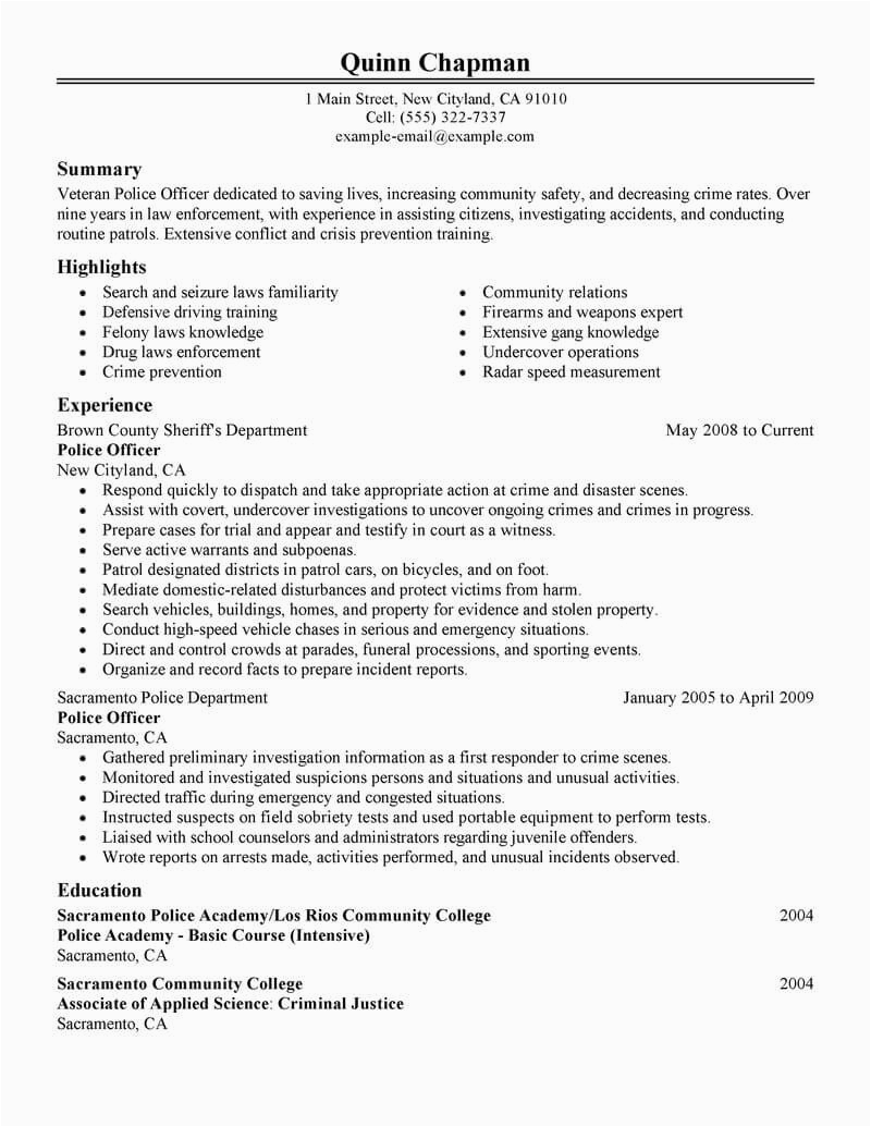 police officer resume example