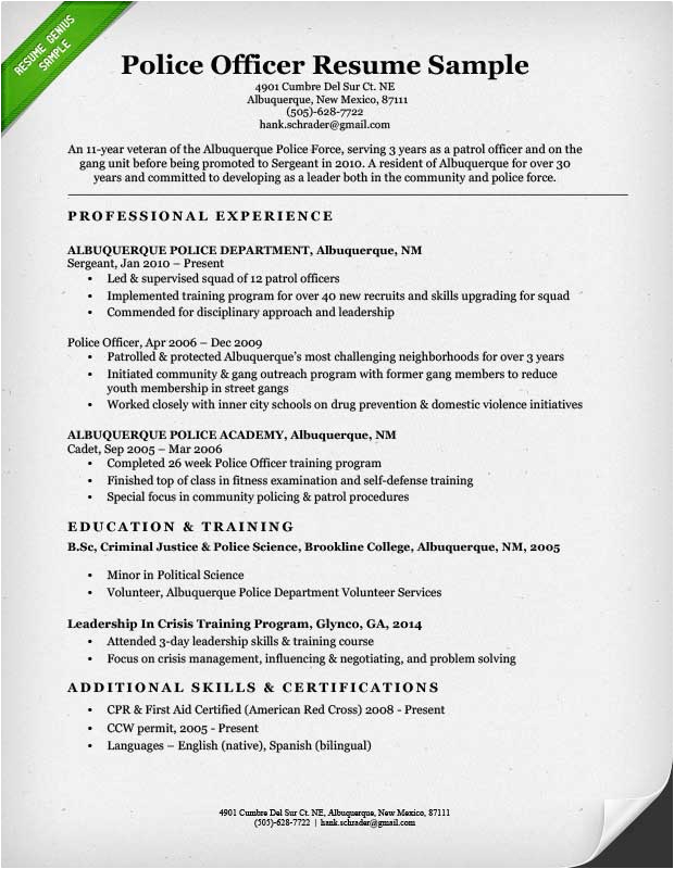 resume for law enforcement