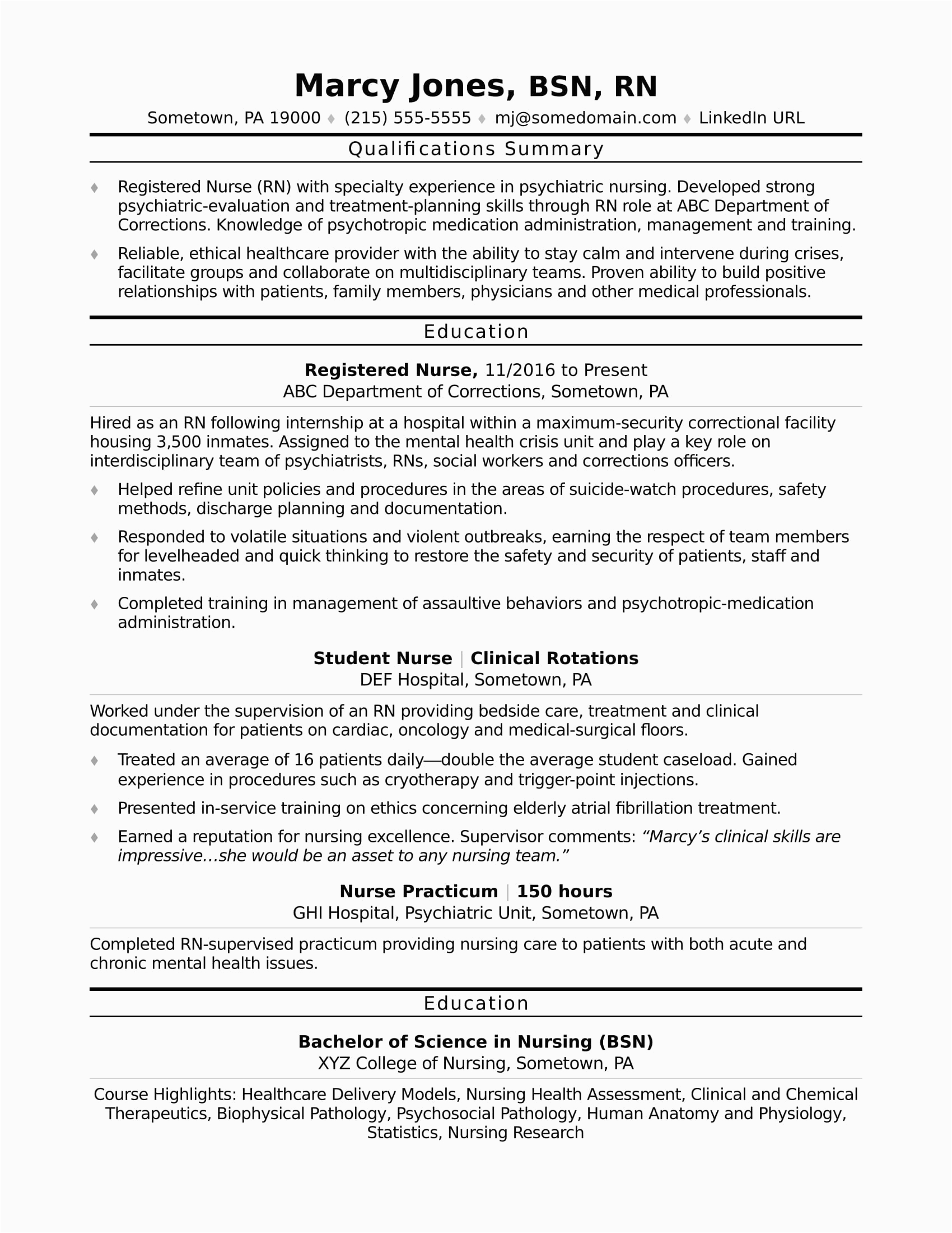 sample resume for an entry level rn