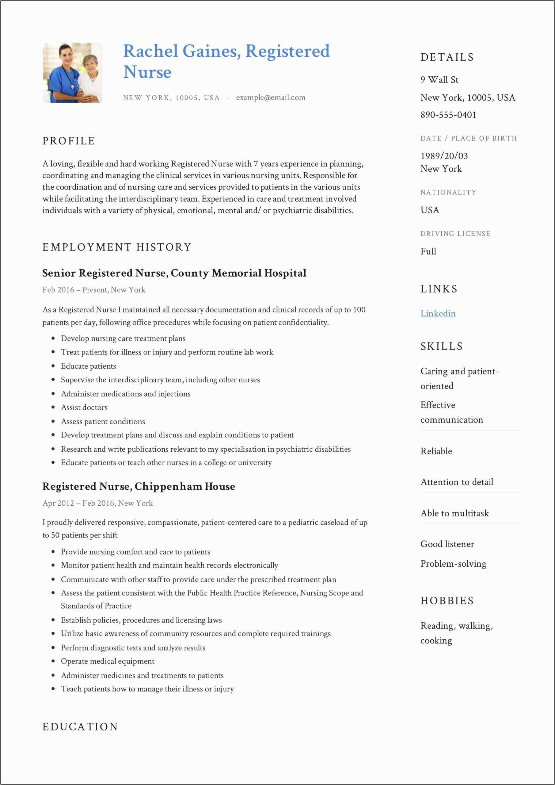 sample resume registered nurse entry level