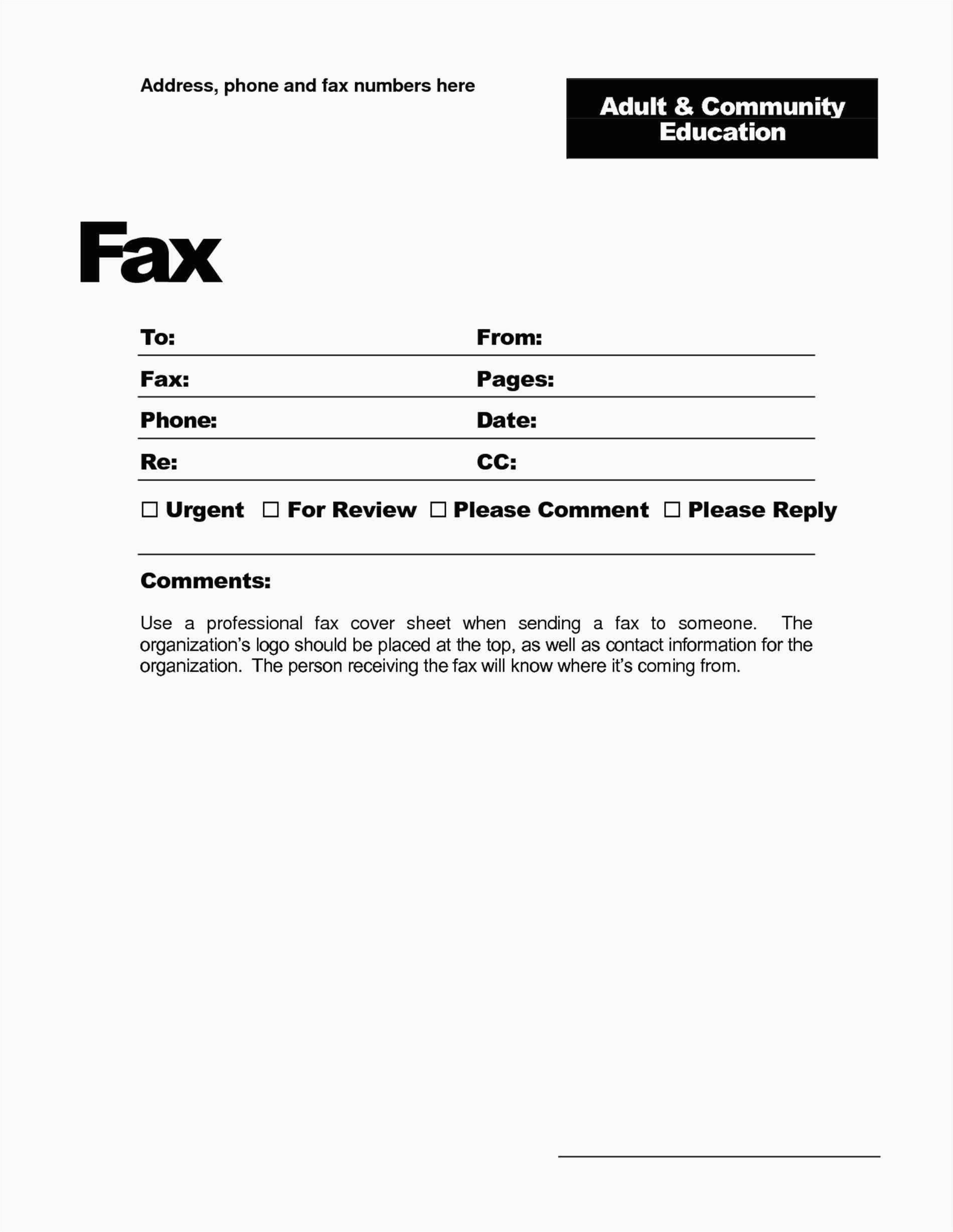 free printable fax cover letter template