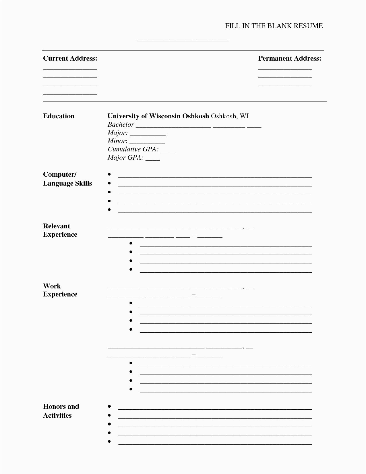 Fill In the Blank Functional Resume Template Fill In the Blank Resume Pdf Umecareer