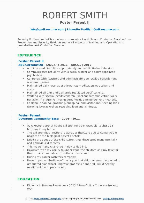 Foster School Of Business Resume Template Foster Parent Resume Samples