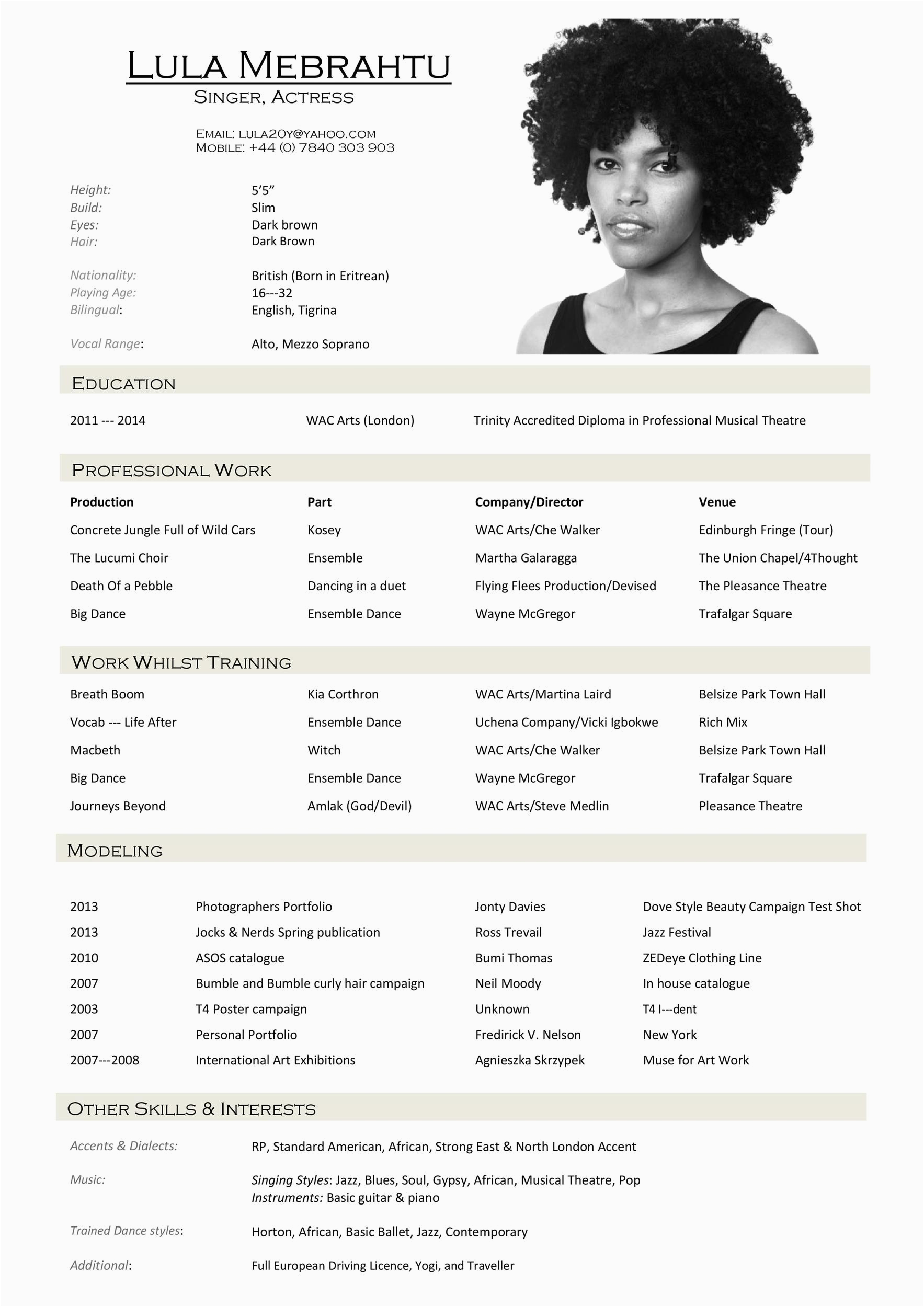 Free Acting Resume Template with Photo 50 Free Acting Resume Templates Word & Google Docs