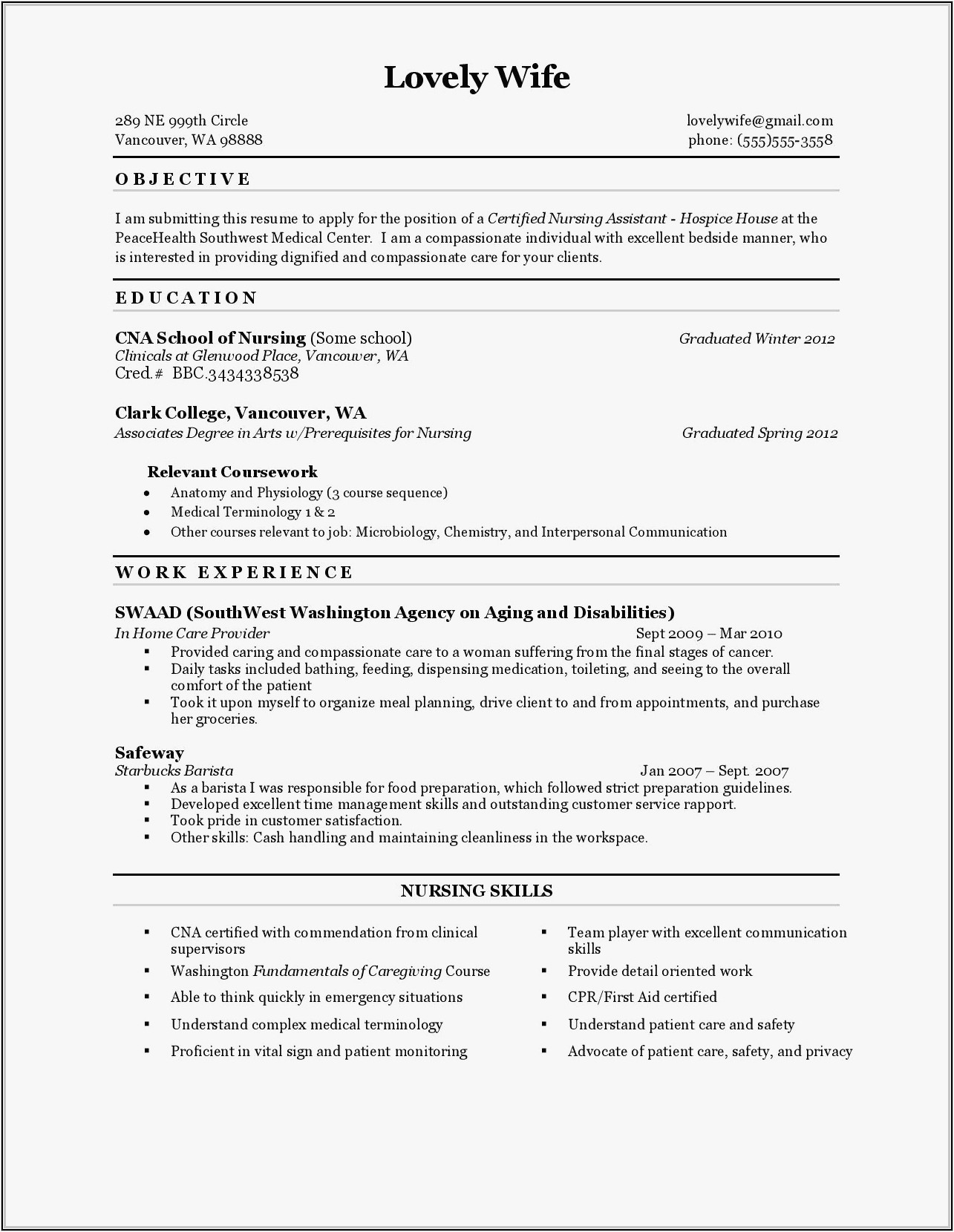 new certified nursing assistant resume samples