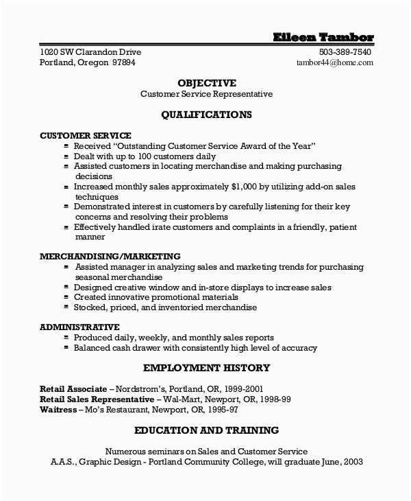 customer service representative resumes